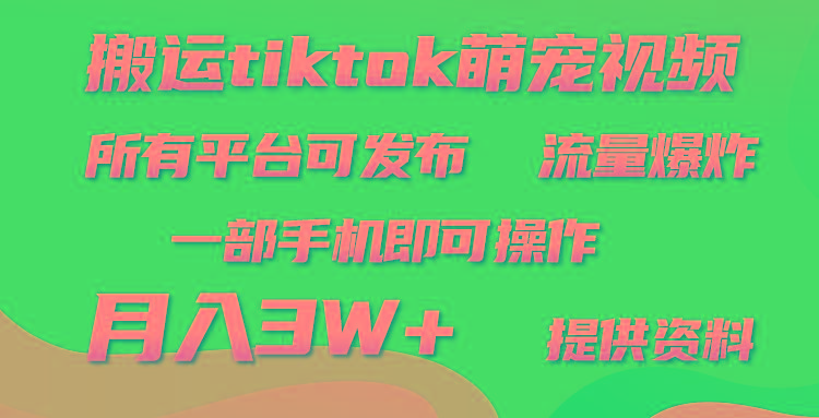 (9618期)搬运Tiktok萌宠类视频，一部手机即可。所有短视频平台均可操作，月入3W+-三月轻创