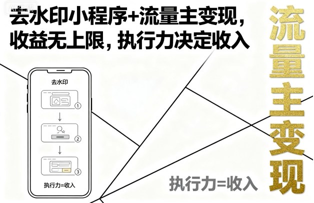 去水印小程序+流量主变现，收益无上限，执行力决定收入-三月轻创