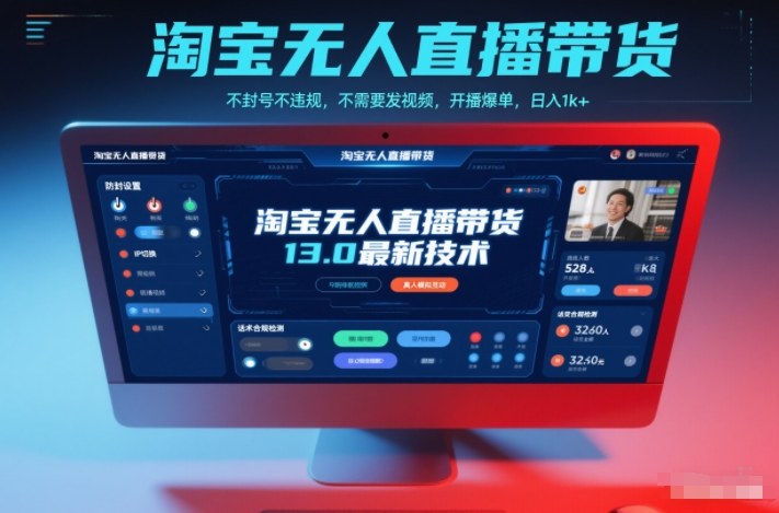 淘宝无人直播带货13.0最新技术，不封号不违规，不需要发视频，开播爆单，日入1k+【揭秘】-三月轻创