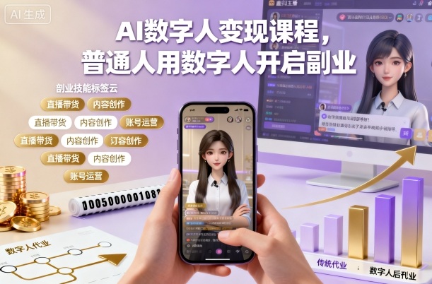 AI数字人变现课程，普通人用数字人开启副业-三月轻创