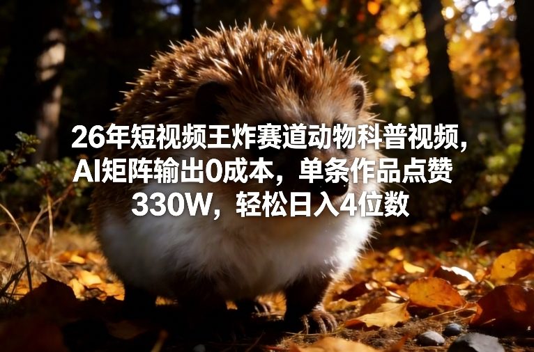 26年短视频王炸赛道动物科普视频,AI矩阵输出0成本,单条作品点赞330W,轻松日入4位数 26年短视频王炸赛道动物科普视频,AI矩阵输出0成本,单条作品点赞330W,轻松日入4位数