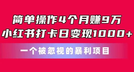 简单操作4个月赚9w，小红书打卡日变现1k，一个被忽视的暴力项目【揭秘】-三月轻创