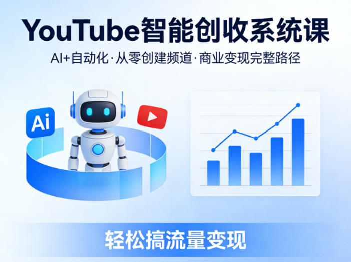 YouTube智能创收系统课，AI+自动化，从零创建YouTube频道并实现商业变现的完整路径，轻松搞流量变现-三月轻创