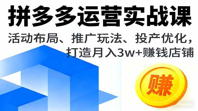 （16135期）拼多多运营实战课，活动布局、推广玩法、投产优化，打造月入3w+赚钱店铺-三月轻创