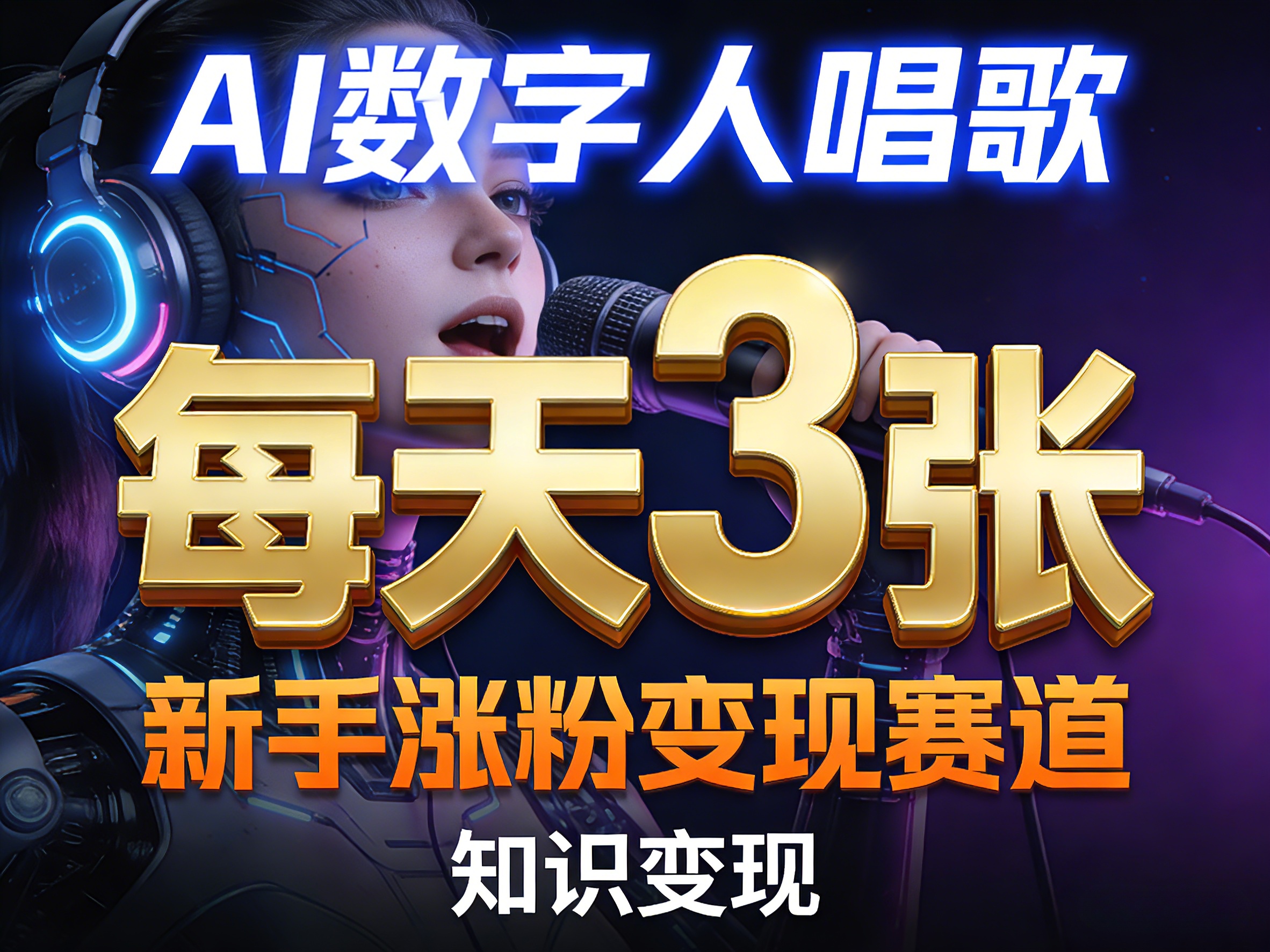 AI数字人唱歌，新手涨粉变现赛道，每天3张和知识付费，副业必备-三月轻创