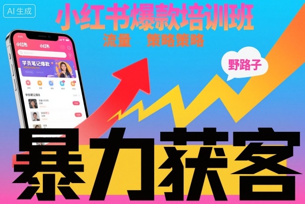 小红书爆款培训班，小红书获客野路子流量打法，暴力持续获客-三月轻创