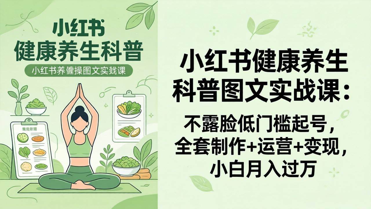（18033期）2026小红书健康养生科普图文实战课：不露脸低门槛起号，全套制作+运营+变现，小白月入过万-三月轻创