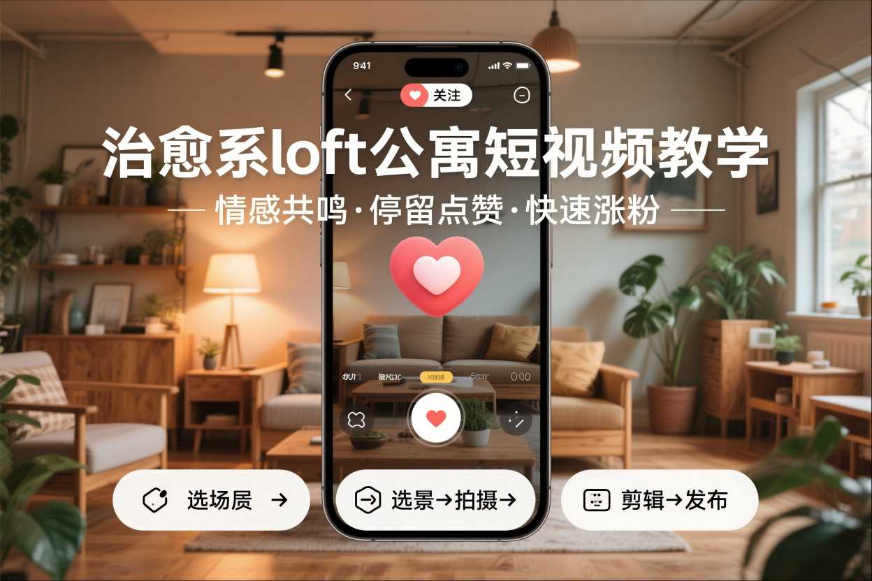 治愈系loft公寓短视频制作教学，情感共鸣引停留点赞关注，快速起号涨粉-三月轻创