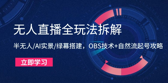 无人直播全玩法拆解：半无人/AI实景/绿幕搭建，OBS技术+自然流起号攻略-三月轻创
