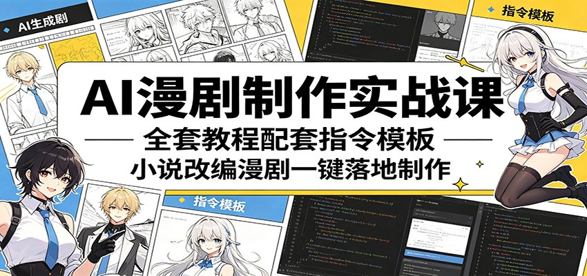AI漫剧制作实战课：全套教程配套指令模板，小说改编漫剧一键落地制作-三月轻创