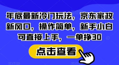 年底最新冷门玩法，京东家政新风口，操作简单，新手小白可直接上手，一单挣30【揭秘】-三月轻创