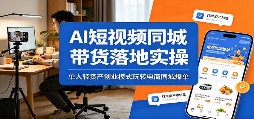 AI短视频同城带货落地实操：单人轻资产创业模式玩转电商同城爆单-三月轻创