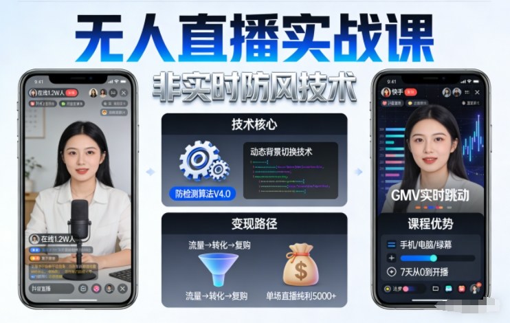 宝子哥无人直播实战课，非实时防风技术，聚焦抖音快手等平台直播带货，轻松开启直播变现之路（更新2026年5月02日）-三月轻创