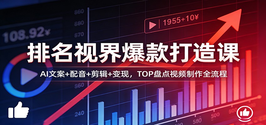 排名视界爆款打造课：AI文案+配音+剪辑+变现，TOP盘点视频制作全流程-三月轻创