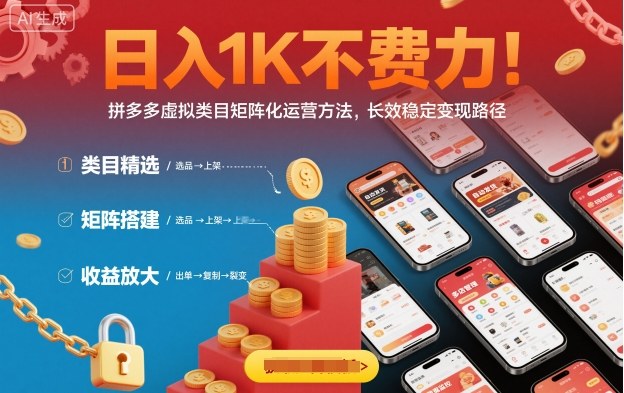 日入1K不费力！拼多多虚拟类目矩阵化运营方法，长效稳定变现路径-三月轻创
