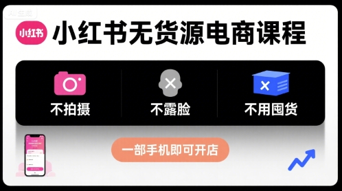 小红书无货源电商课程，不拍摄不露脸不用囤货，一部手机即可开店-三月轻创