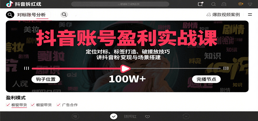 抖音账号盈利实战课，定位对标、标签打造、破播放技巧，讲涨粉变现与场景搭建-三月轻创