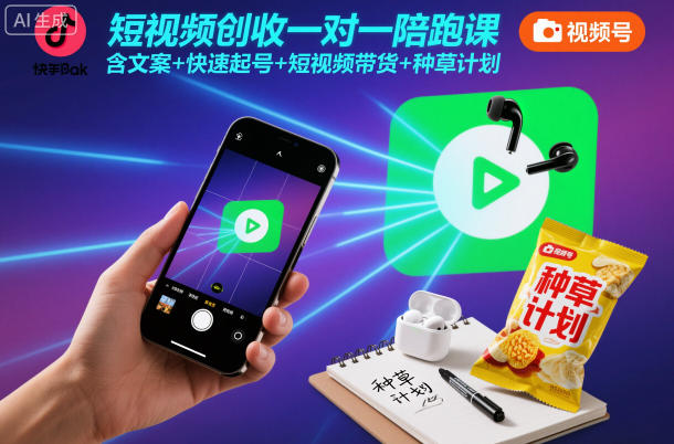 短视频创收一对一陪跑课，含文案+快速起号+短视频带货+种草计划-三月轻创