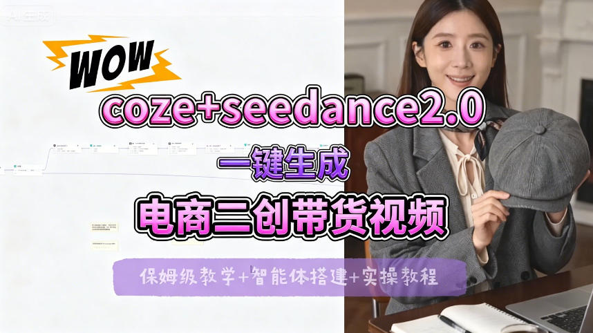 【Coze工作流搭建实操教程】seedance2.0+coze一键生成电商二创带货视频，全流程保姆级教学-三月轻创