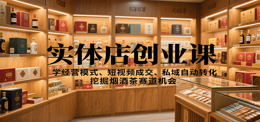 实体店创业课：学经营模式、短视频成交、私域自动转化，挖掘烟酒茶赛道机会-三月轻创