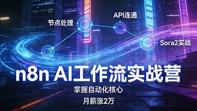 (17458期)n8n AI工作流实战营,节点处理+API连通+Sora2实战,掌握自动化核心月薪涨2万-三月轻创