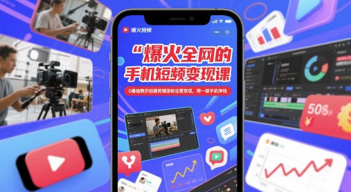 爆火全网的手机短视频变现课，0基础教你拍摄剪辑涨粉运营变现，用一部手机挣钱-三月轻创