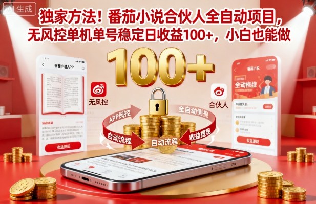 独家方法！番茄小说合伙人全自动挂G项目，无风控单机单号稳定日收益100+，小白也能做【揭秘】-三月轻创