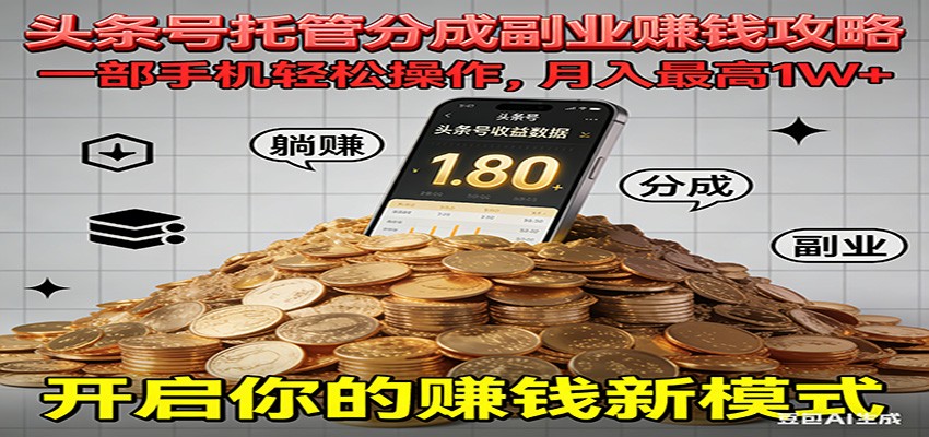 全程托管今日头条，一部手机就可以开干，最高躺赚1W+-三月轻创