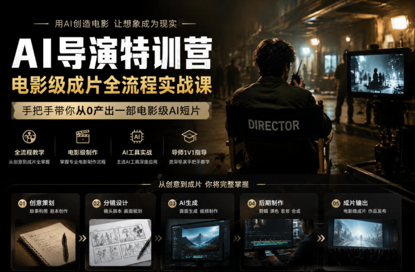 AI导演特训营,电影级成片全流程实战课,手把手带你从0产出一部电影级AI短片-三月轻创