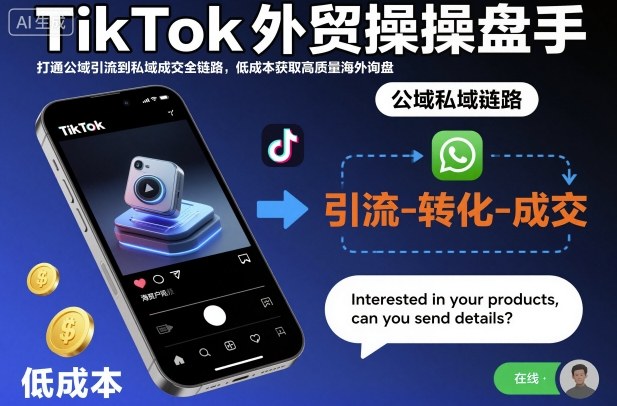 TikTok外贸操盘手，打通公域引流到私域成交全链路，低成本获取高质量海外询盘-三月轻创