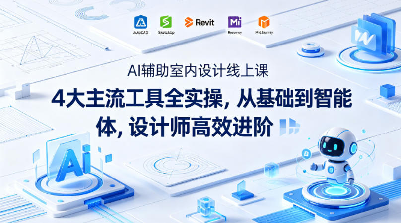 AI辅助室内设计线上课｜4大主流工具全实操，从基础到智能体，设计师高效进阶-三月轻创