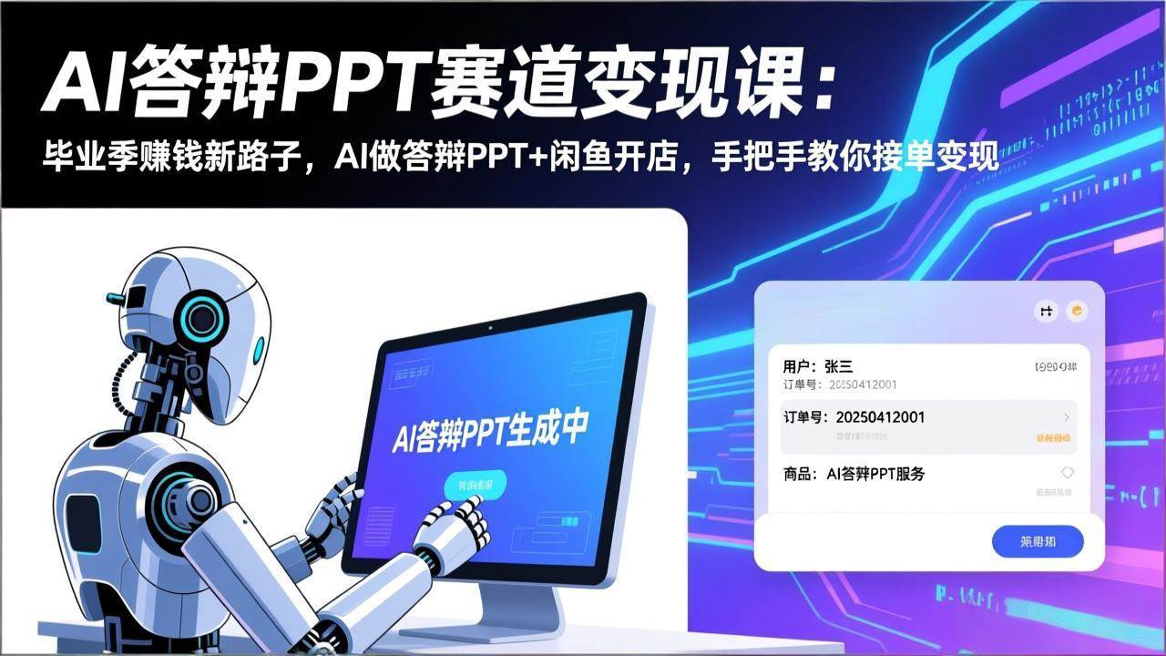 (17546期)AI答辩PPT赛道变现课:毕业季赚钱新路子,AI做答辩PPT+闲鱼开店,手把手教你接单变现-三月轻创