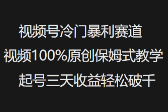 视频号冷门暴利赛道视频100%原创保姆式教学起号三天收益轻松破千-三月轻创