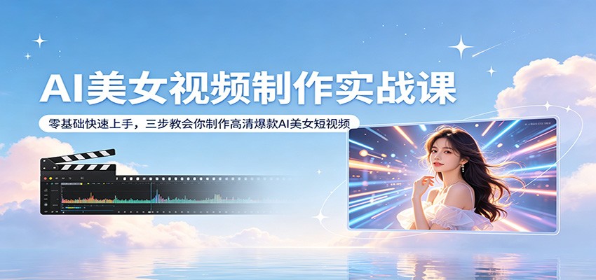 AI美女视频制作实战课：零基础快速上手，三步教会你制作高清爆款AI美女短视频-三月轻创