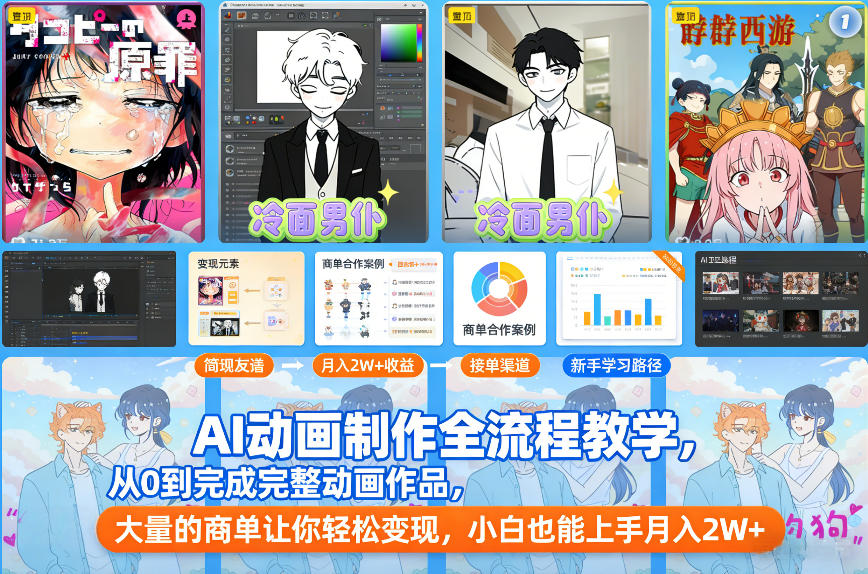 AI动画制作全流程教学，从0到完成完整动画作品，大量的商单让你轻松变现，小白也能上手月入2W+-三月轻创