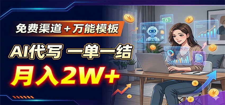 免费渠道+万能模板，AI代写一单一结，月入2W+-三月轻创