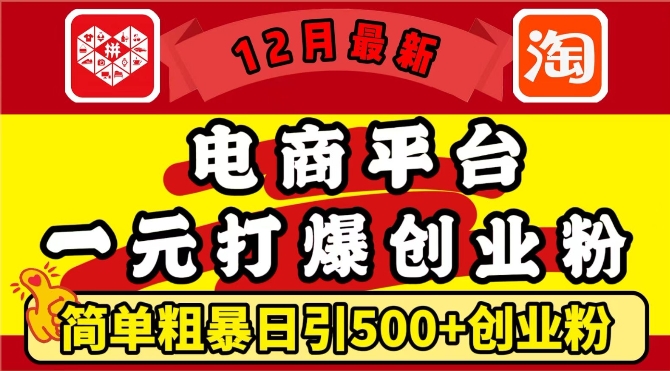 12月最新：电商平台1元打爆创业粉，简单粗暴日引500+精准创业粉，轻松月入过W【揭秘】-三月轻创