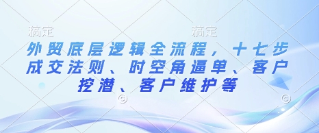 外贸底层逻辑全流程，十七步成交法则、时空角逼单、客户挖潜、客户维护等-三月轻创