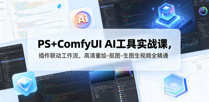 PS+ComfyUI AI工具实战课,插件联动工作流,高清重绘-抠图-生图生视频全精通-三月轻创