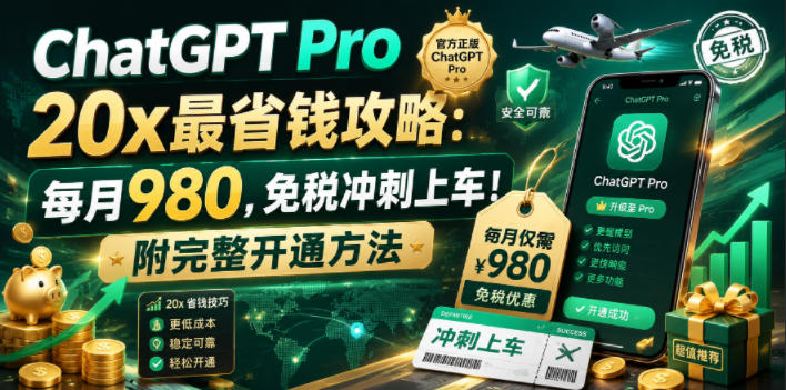 ChatGPT Pro 20x最省钱攻略：每月980，免税冲刺上车！附完整开通方法【文档】-三月轻创