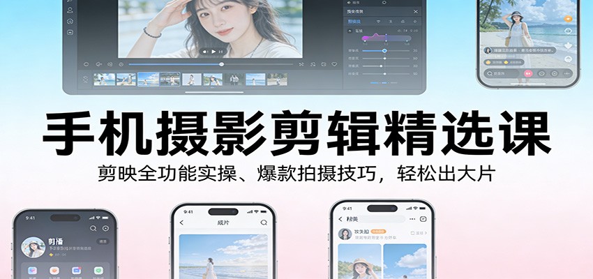 手机摄影剪辑精选课：剪映全功能实操、爆款拍摄技巧，轻松出大片-三月轻创