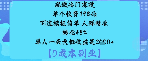 私域冷门赛道:单个收费198米引流模板简单人群精准转化45%单人一天大概收益是1k+-三月轻创