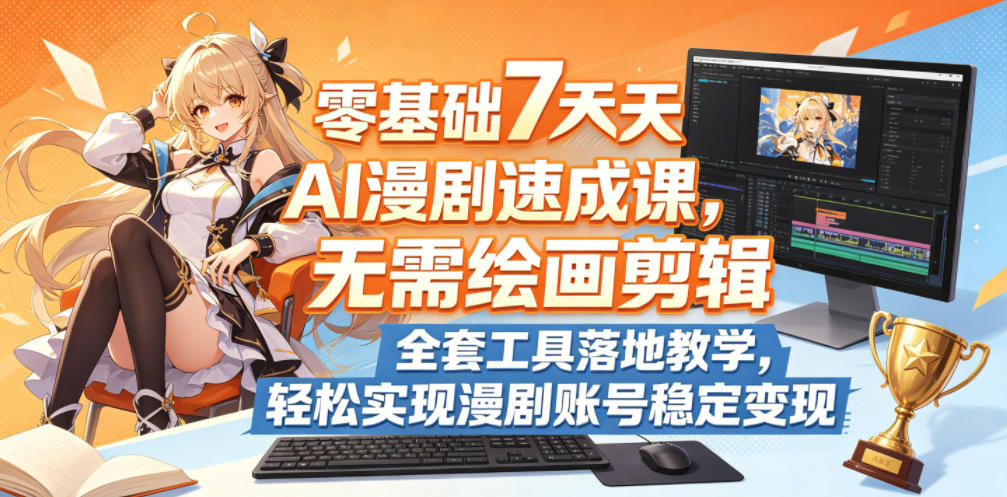 零基础7天AI漫剧速成课，无需绘画剪辑，全套工具落地教学，轻松实现漫剧账号稳定变现-三月轻创