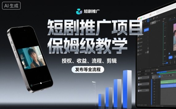 短剧推广项目保姆级教学，授权、收益、流程、剪辑，发布等全流程-三月轻创