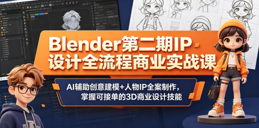 Blender第二期IP设计全流程商业实战课,AI辅助创意建模+人物IP全案制作,掌握可接单的3D商业设计技能-三月轻创