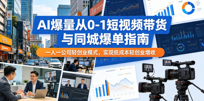 AI爆量从0-1短视频带货与同城爆单指南,一人一公司轻创业模式,实现低成本轻创业增收-三月轻创