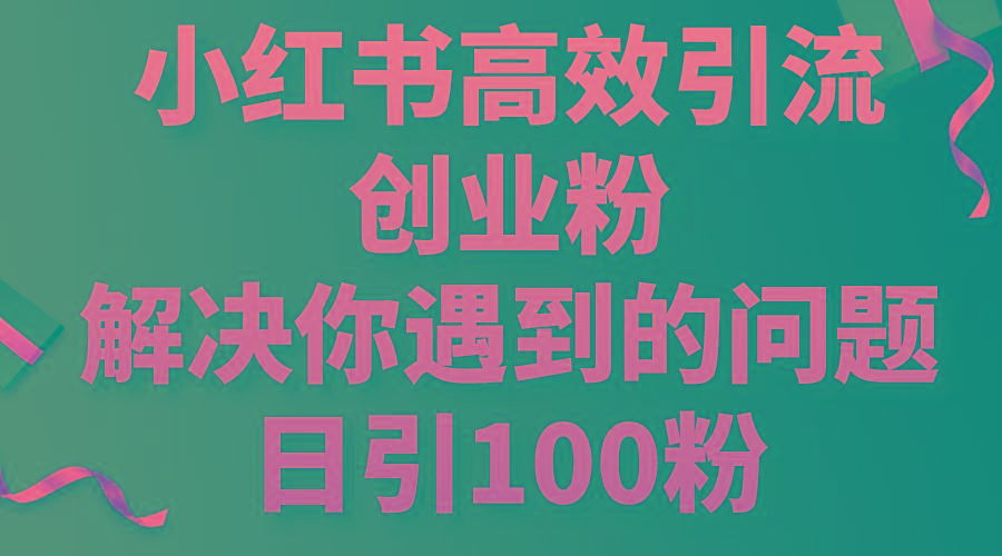 小红书高效引流创业粉，解决你遇到的问题，日引100粉-三月轻创