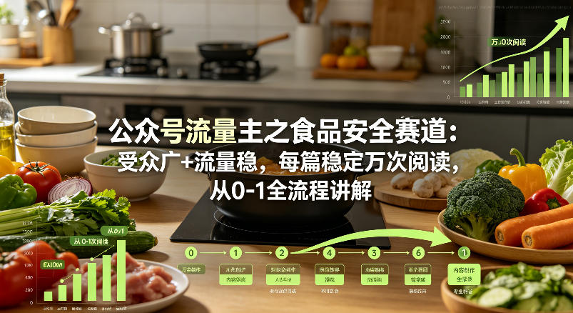 公众号流量主之食品安全赛道，受众广+流量稳，每篇作品稳定万次阅读，从0-1全流程讲解-三月轻创