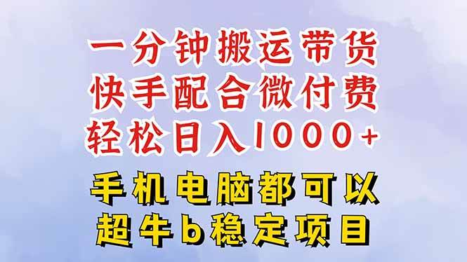 （16285期）快手黑科技一分钟搬运带货，一刀不剪过原创，微付费投流玩法，轻松日入…-三月轻创