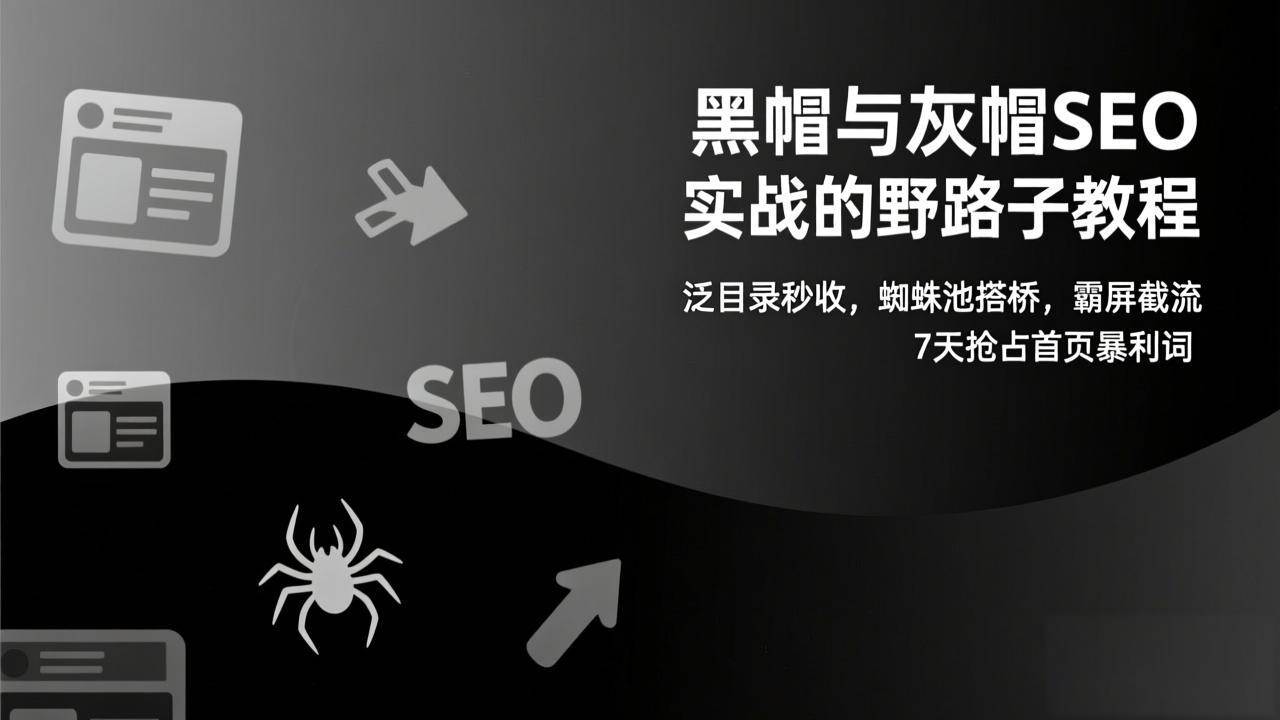 (17125期)黑帽与灰帽SEO实战的野路子教程:泛目录秒收,蜘蛛池搭桥,霸屏截流,7天抢占首页暴利词-三月轻创